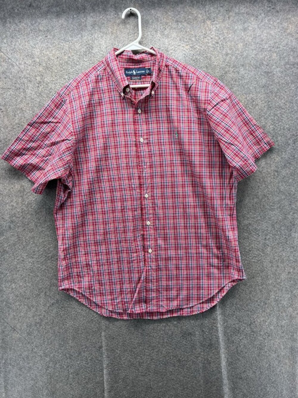 Ralph Lauren Shirt Men Large Red Plaid Short Sleeve Button Up Classic Fit